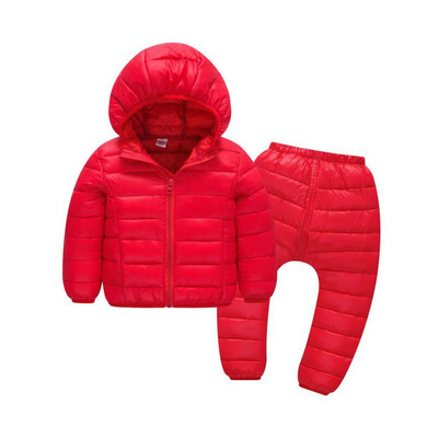

Children Winter Clothes Sets 2 Pieces Cotton-Padded Hooded JacketPants Baby Boys Girls Warm Parkas Solid Coat Kids Outerwear