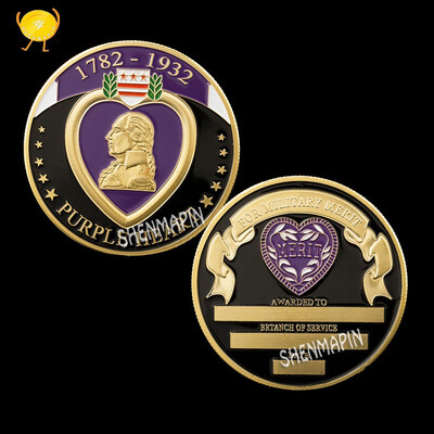 

1782-1932 American Purple Heart Commemorative Medal Military Achievement Memorial Challenge Coin Gold-plated Coin Collectibles