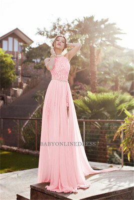 

Beaded Long Evening Dress Chiffon Side Slit Sexy Backless Formal Party Evening Gown