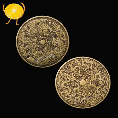 

Traditional Chinese double dragon play ball commemorates the Coin 40mm CopperGoldSilver Coins ttwin bliss good fortune