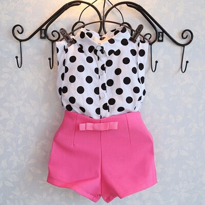 

2pcs Baby Clothing Set Girl Child Kid Polka Dot T shirt Tops Pink Pants Shorts
