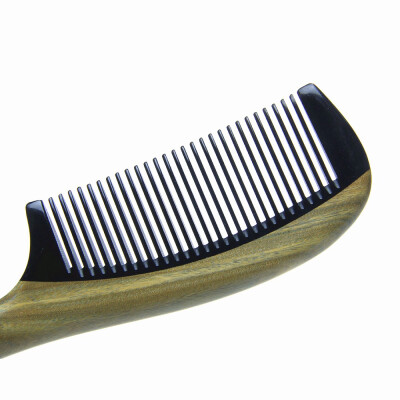 

Natural Aroma Green Sandalwood Hair Comb Natural black ox Horn Comb Traditional handmade art making green sandalwood corner comb