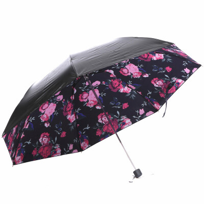 

Jingdong supermarket] Paradise umbrella (UPF50 +) full shade black rubber three fold pencil umbrella black umbrella sun umbrella sunny umbrella 31808E rose red