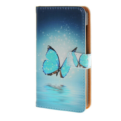 

MOONCASE Microsoft Lumia 435 случая Голубая бабочка кожаный бумажник флип Слот для карты Кронштейн задняя крышка Крышка A 06