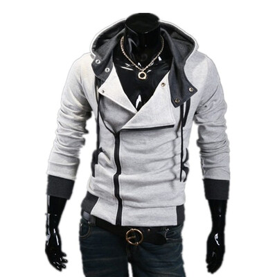 

Zogaa New Korean Mens Hoodie Slim Oblique Zipper