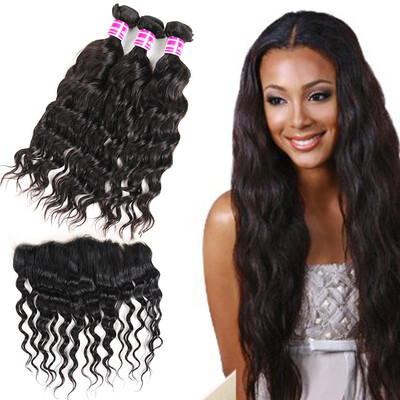 

Glary Virgin Hair Water Wave 3 Bundles Wet And Wavy Virgin Malaysian Human Hair Weave with Frontal Malaysian Weave Hair Extensions
