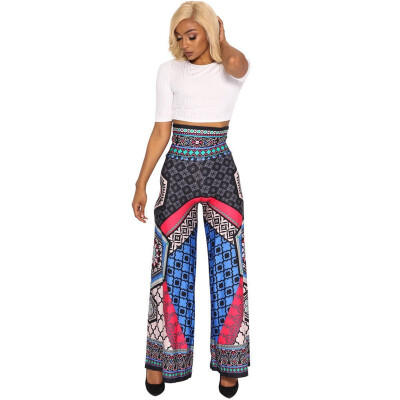 

Womens Boho Hippie High Waist Printed Wide Leg Long Flared Bell Bottom Pants