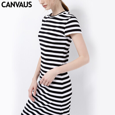 

Canvaus Spring Summer Women Fashion Commuter A word Slim Short-sleeved Long Section Cotton Dress