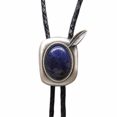 

Vintage Nature Blue Plessite Stone Bolo Tie Wedding Leather Necklace