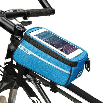 

MTB Bicycle Top Tube Phone Bag for 6" Screen Size Bike Front Frame Bag with Headphone Hole