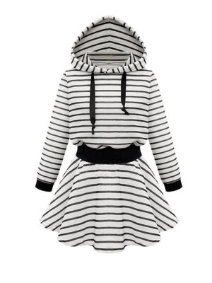 

Plus Size Striped Pattern Hooded Neck Mini Dress