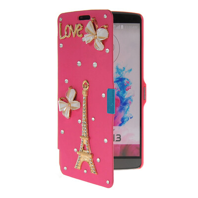 

MOONCASE Bling Rhinestone Crystal Ultre Slim Leather Side Flip Wallet Shell Back ЧЕХОЛ ДЛЯ LG G3 Hot pink