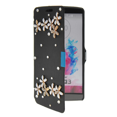 

MOONCASE Bling Rhinestone Crystal Ultre Slim Leather Side Flip Wallet Shell Back ЧЕХОЛ ДЛЯ LG G3 Black
