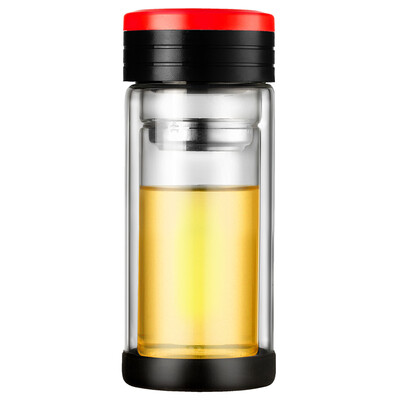 

【Jingdong supermarket】 green beads lvzhu 300ml creative double-layer tropical tea filter transparent office straight glass B652 red and black