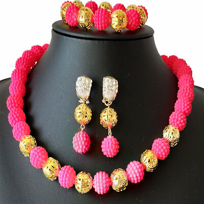

Fine Nigerian Woman Jewelry Set New Ball Beaded Necklace Dubai Wedding Beads Jewelry Set African Jewelry Sets Free Shipping