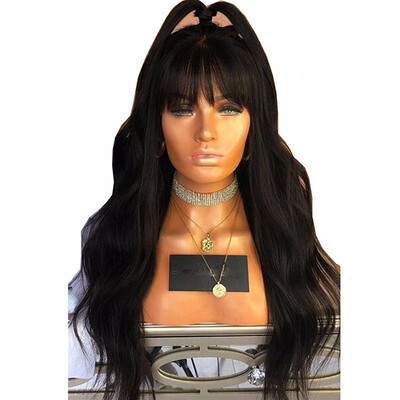 

9A Long Wave Lace Front Human Hair Wigs for Women Brazilian Virgin Hair Wigs with Bangs Glueless 130 Density Lace Wigs10-26"