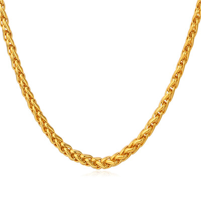 

Wheat Gold Necklace Men Jewelry 2015 Trendy Stamp 18K Real Gold Plated 316L Stainless Steel Spiga Chain Necklaces Wholesale