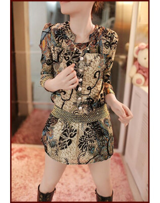 

Women's Summer Long Sleeve Vintage Floral Chiffon Sexy Mini Dress