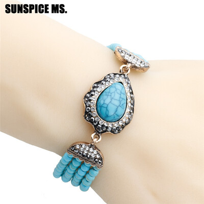 

New Nepal Natural Stone Beads Charm Bracelets For Women Antique Gold Color Big Water Drop Crystal Ethnic Turkish Banquet Jewelry