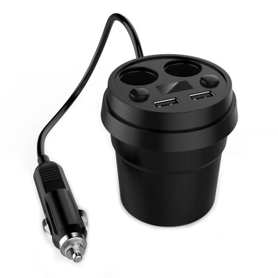 

KAWOSEN Car Charger Cup Holder Dual Cigarette Lighter Sockets Power Adapter with Dual USB Ports LED Black for iPhone 4566S Plus