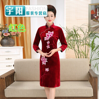 

Kee Spring cheongsam gowns even dress middle-aged mother dress long section improved in seven sleeve large size wedding dresses