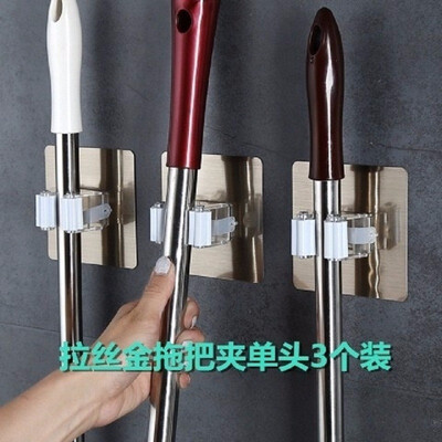 

3pcs Wiredrawing Gray Non-trace Mop Broom Toilet Brush Single Wall Rack Two Black White Plastic Soild Trasnsparent Mop Holder Hook