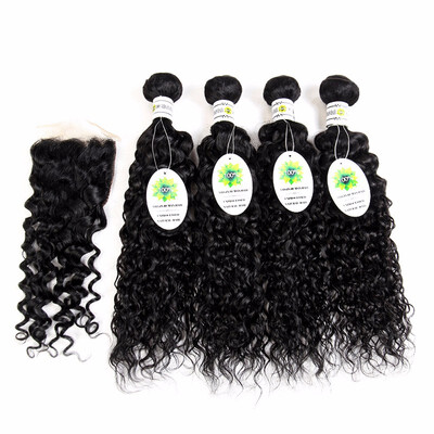 

Mongolian Human Hair 4 Bundles&Closure 7A Unprocessed Mongolian Water Wave With Closure Mongolian Virgin Hair With Closure