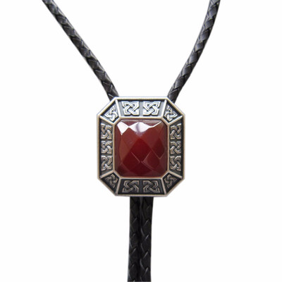 

Vintage Silver Plated Red Agate Octagon Stone Celtic Bolo Tie Leather Necklace