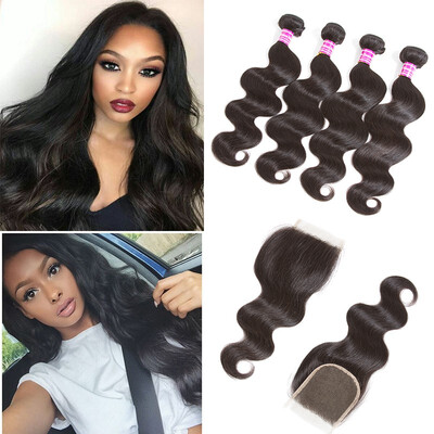 

8A Malaysian Virgin Human Hair Body Wave Bundles With Free Part Lace Closure Wholesale Virgin Hair Bundles With Closure