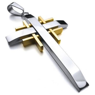 

Hpolw Mens Stainless Steel Pendant Necklace Silver Gold Cross Vintage -with 23 inch Chain