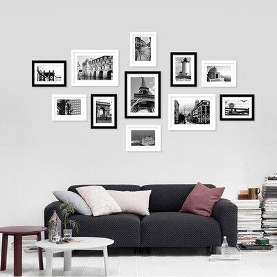 

Inkfish photo wall black&white 11 box 7772 Photo wall solid wood photo frame combination wall decoration painting bedroom living room sofa entrance wall wall portrait frame black&white mix picture frame