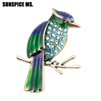 

New Style Women Rhinestone Bird Animal Brooch Pins Color Enamel Dicky Gold Color Brooches Suit Scarf Lapel Kids Festival Gifts