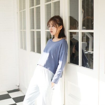 

Haizhining 17W49 Pajamas ladies sexy colorful nine-point sleeves long-sleeved trousers cotton home service suit home clothes two-piece gray blue 170