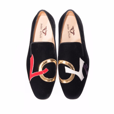 

Men shoeshandmade black velvet shoes with LOVE Letters design Fashion party&wedding men loafers mens flats