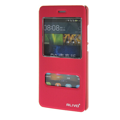 

MOONCASE Huawei Ascend P8 Lite Case Double Window View Leather Flip Bracket Back Case Cover Hotpink
