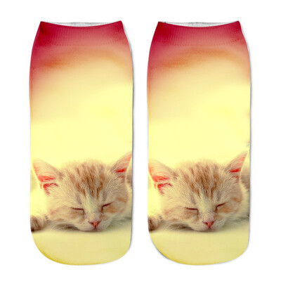

1 Pair Funny Unisex Short 3D Cat Printed Anklet Casual Socks