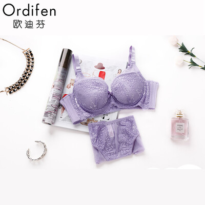 

Ou Difen Lady Bra Sexy Lace Edge V Gather 34 Thin Cup Adjust Widening Underwear Bra XB5308 Lavender Purple 75D