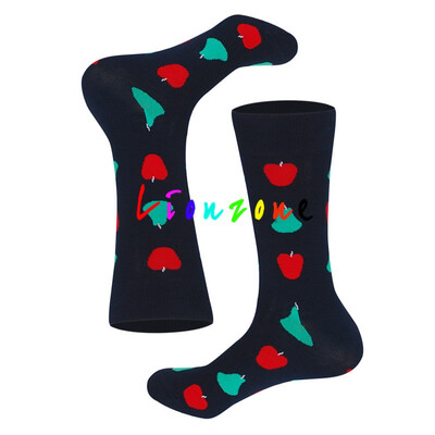 

LIONZONE Brand Designer Happy Socks Women Plus Size With Banana Pear Fruit Smiling face Patterns Coloured Unisex Crew Socks