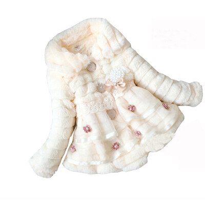 

Baby Girl Faux Fur Coat Pearl Outwear Warm Fleece Winter party Jacket Snowsuit