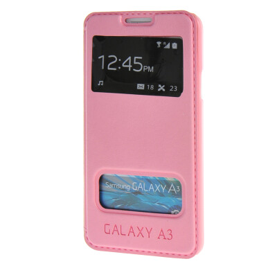 

MOONCASE Samsung Galaxy A3 Case View Leather Flip Pouch Bracket Back Cover Pink