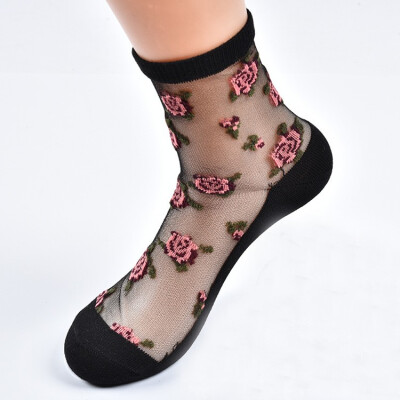 

LIONZONE New Floral Women Summer Socks Cotton Sexy Thin Breathable 2018 Women Clothing Transparent Socks Wholesale