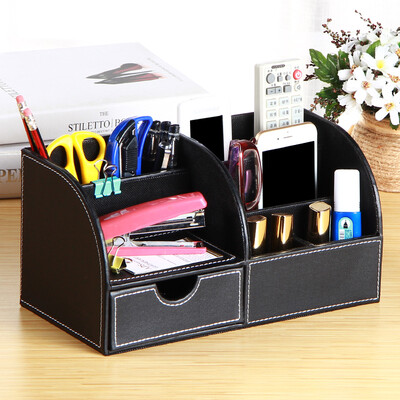 

Yapi Shi leather desktop multi-function storage box finishing box creative office supplies pen holder stationery storage box living room coffee table remote control storage box black needle