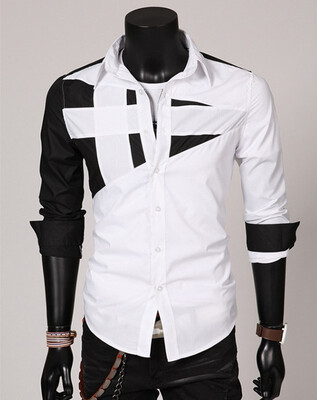 

Mens lapel hit color long sleeve casual summer fashion large size shirt