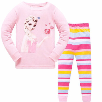 

Kids girls Cute cartoon pajamas set 2T-7T cotton sleepwear Long-sleeved pants