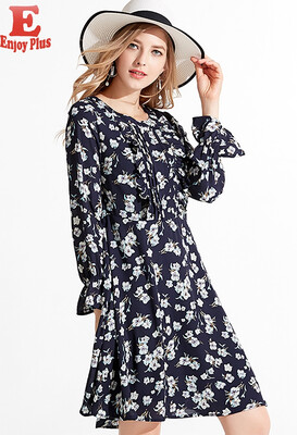 

XL XXL 3XL 4XL 5XL plus size elegant autumn 2018 women dress long sleeve large size blue flower print vintage midi office lady