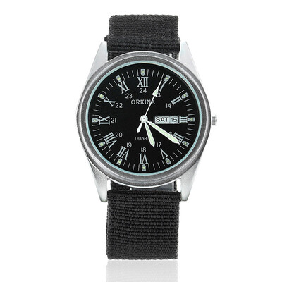 

ORKINA P1012 Mens Military Style Double Calendar Watches w Luminous PointerRoman Dial -Black