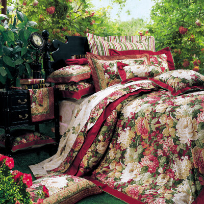 

Fu Anna home textiles four sets of cotton twill printing double 15 meters bed standard Senna dance red