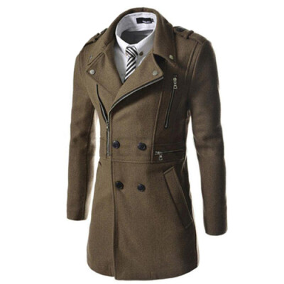 

CT&HF Men Leisure Fashion Coat Medium Length Coat Zipper Design Elegant Temperament Coat Lapel Pure Color Jacket Long Sleeve Contracted Coat