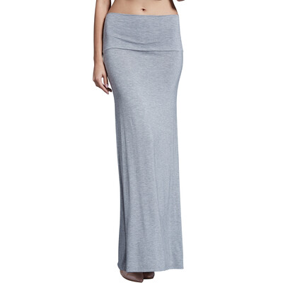 

POPBASIC Women' Modal Solid Flared Super Soft Fold Over Maxi Skirt