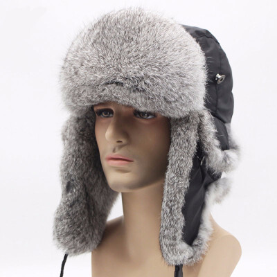 

Bomber Trapper Hats Thick Winter Warm Rabbit Fur Hat Rex Snow Caps Ear Flap Caps ushanka Russian For Men